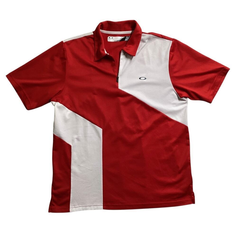 Oakley polo shirt men’s performance golf polo red and white color-block L